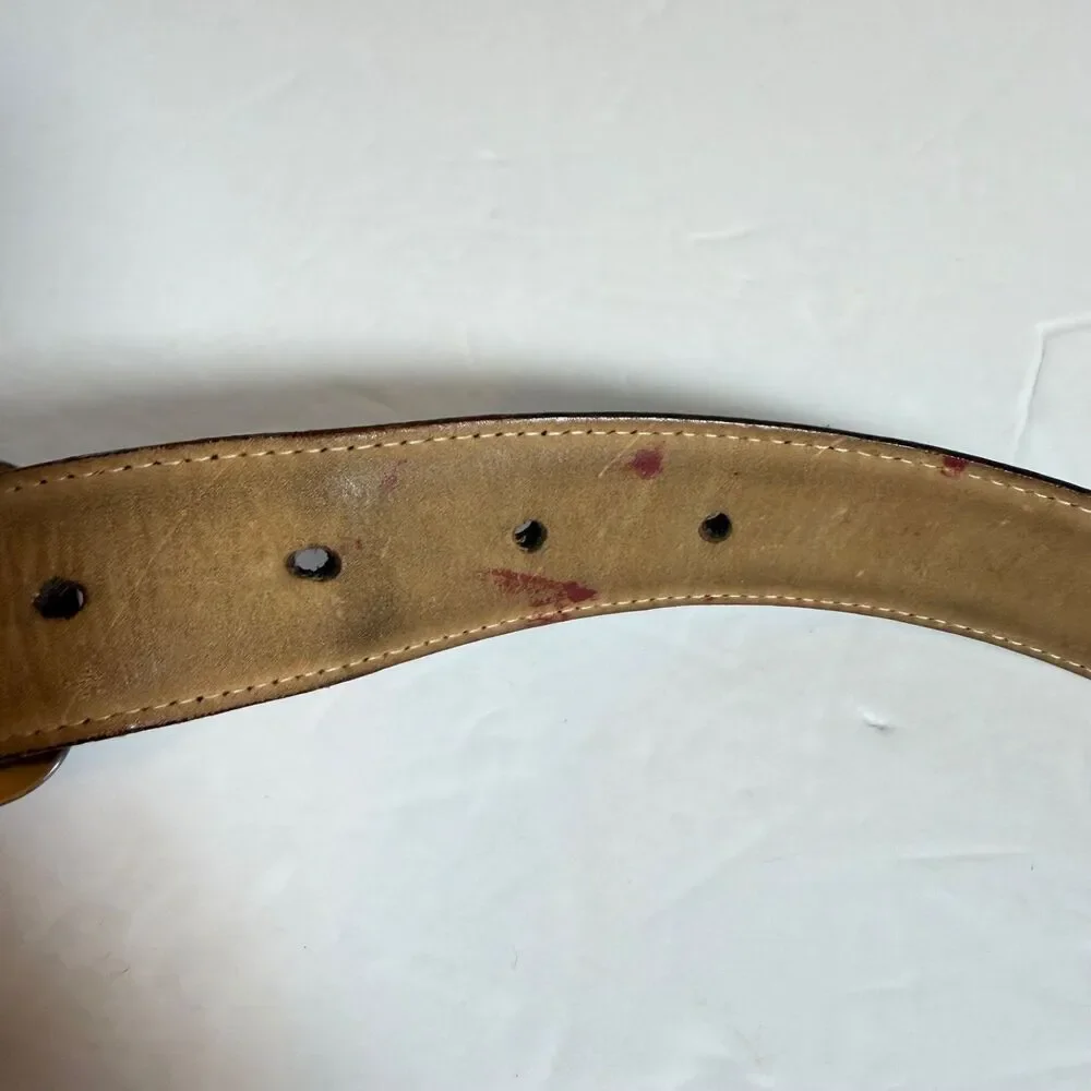 L'Aiglon Paris New York Burgundy Leather Belt Size 36 Full Grain Brass Buckle